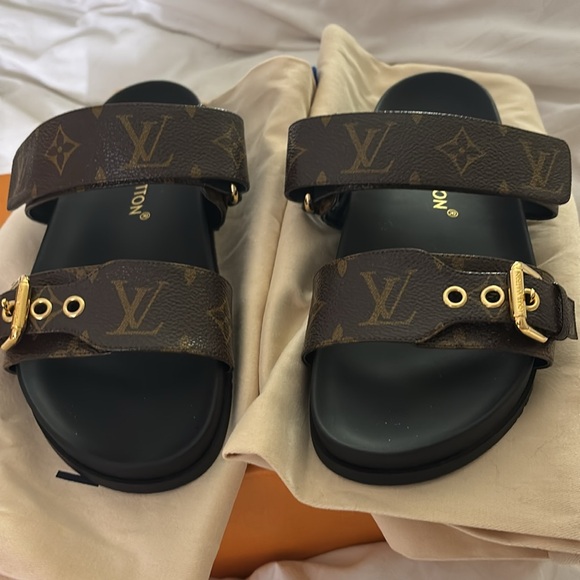 NEVER WORN Louis Vuitton Monogram Brown Bom Dia Mules Women’s size 37 size 7 - Picture 2 of 4
